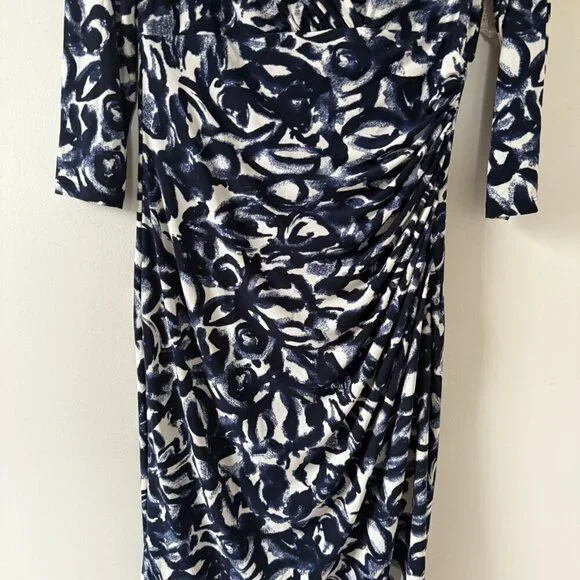 Lauren Ralph Lauren Printed Faux Wrap Ruched Sheath Midi Dress Modest Missy 10 - Picture 4 of 9